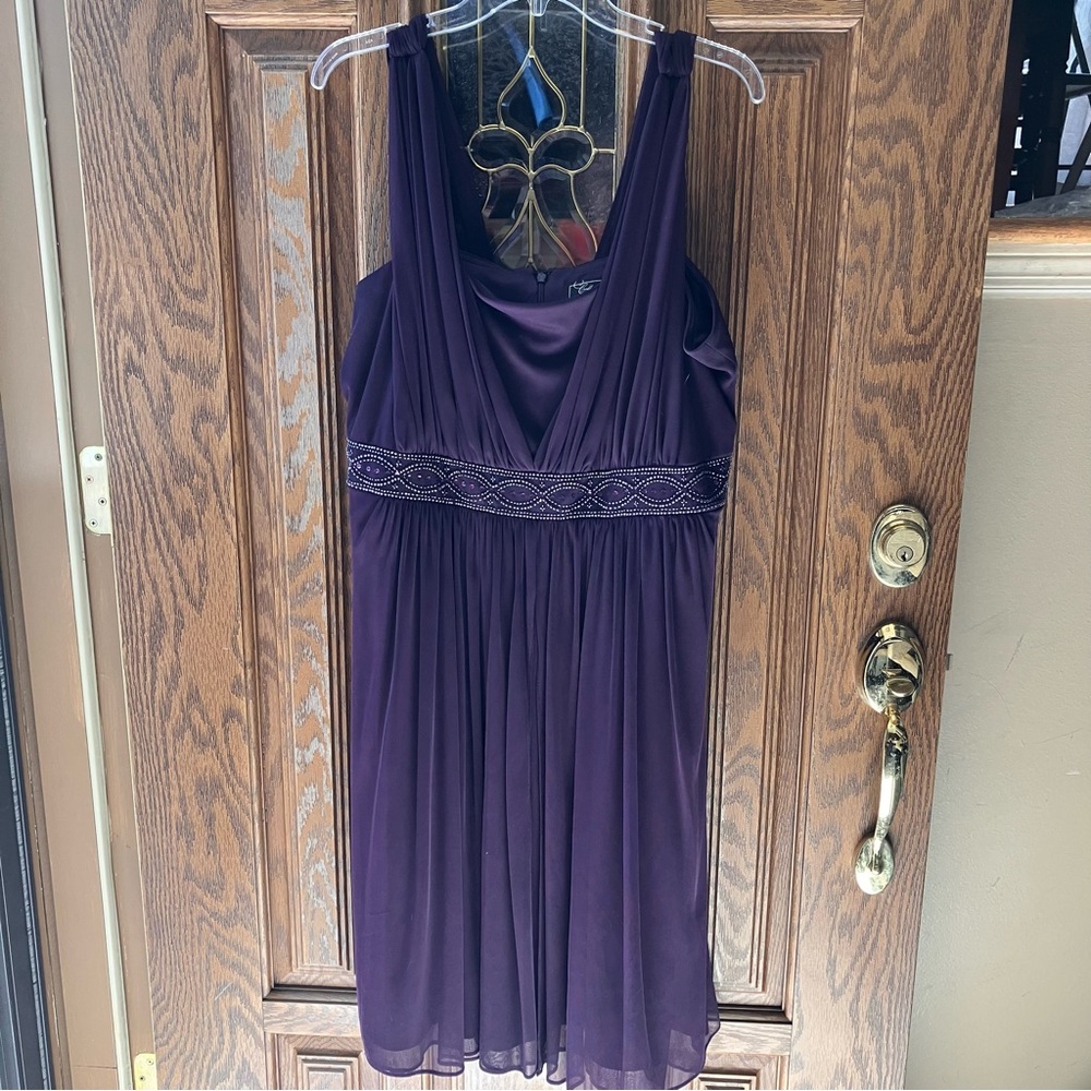 Dressbarn Collection Women's Deep‎ Purple Beaded Empire Fully Lined Dress sz 16